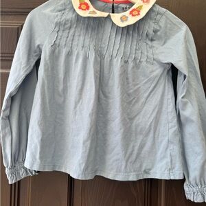 Boden Light Blue Kids Blouse with Floral Collar